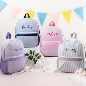 Toddler Backpack, Personalized Kids' Backpack, Seersucker Preppy Backpack, Classic Cute Kids School Bookbag, Child Gift, Boys Girls Bag