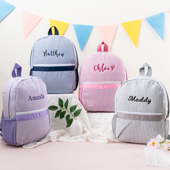 Toddler Backpack, Personalized Kids' Backpack, Seersucker Preppy School Bookbag, Child Gift, Boys Girls Bag