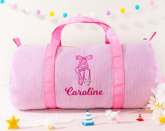 Personalized Seersucker Ballet Dance Bag, Sparkling Travel Duffel