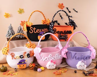 Personalized Halloween Basket Custom Trick or Treat Bag for Kids Candy Boo Tote Bucket