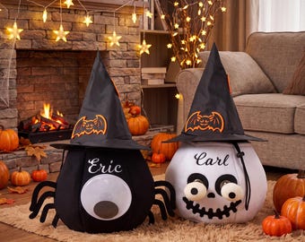 Personalized Halloween Pumpkin Trick-or-Treat Bag with Custom Name, Kids Candy Bucket & Storage Basket