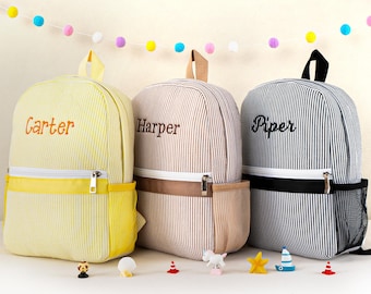 Personalized Seersucker Toddler Backpack: Kids Preppy School Bookbag, Custom Name Child Bag