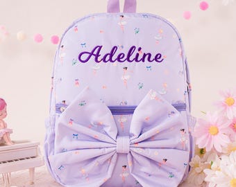 Personalized Toddler Backpack: Custom Kids School Bag with Bow, Little Girls Dance Bag Gift