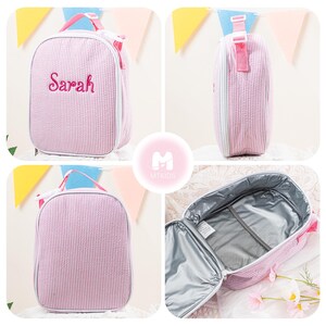 Personalized Seersucker Kids Lunch Bag: Insulated Stripe Tote, Reusable Child/ Toddler Lunch Box bild 5