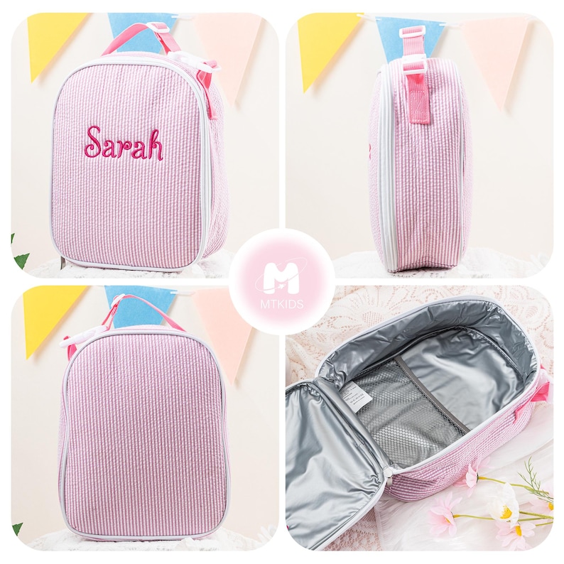 Personalized Seersucker Kids Lunch Bag: Insulated Stripe Tote, Reusable Child/ Toddler Lunch Box bild 5