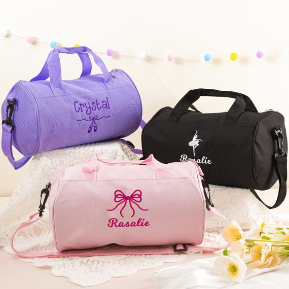 Personalized Little Girls Dance Bag: Ballet Shoes Embroidery, Toddler Duffel Tote, Kids Travel Bag