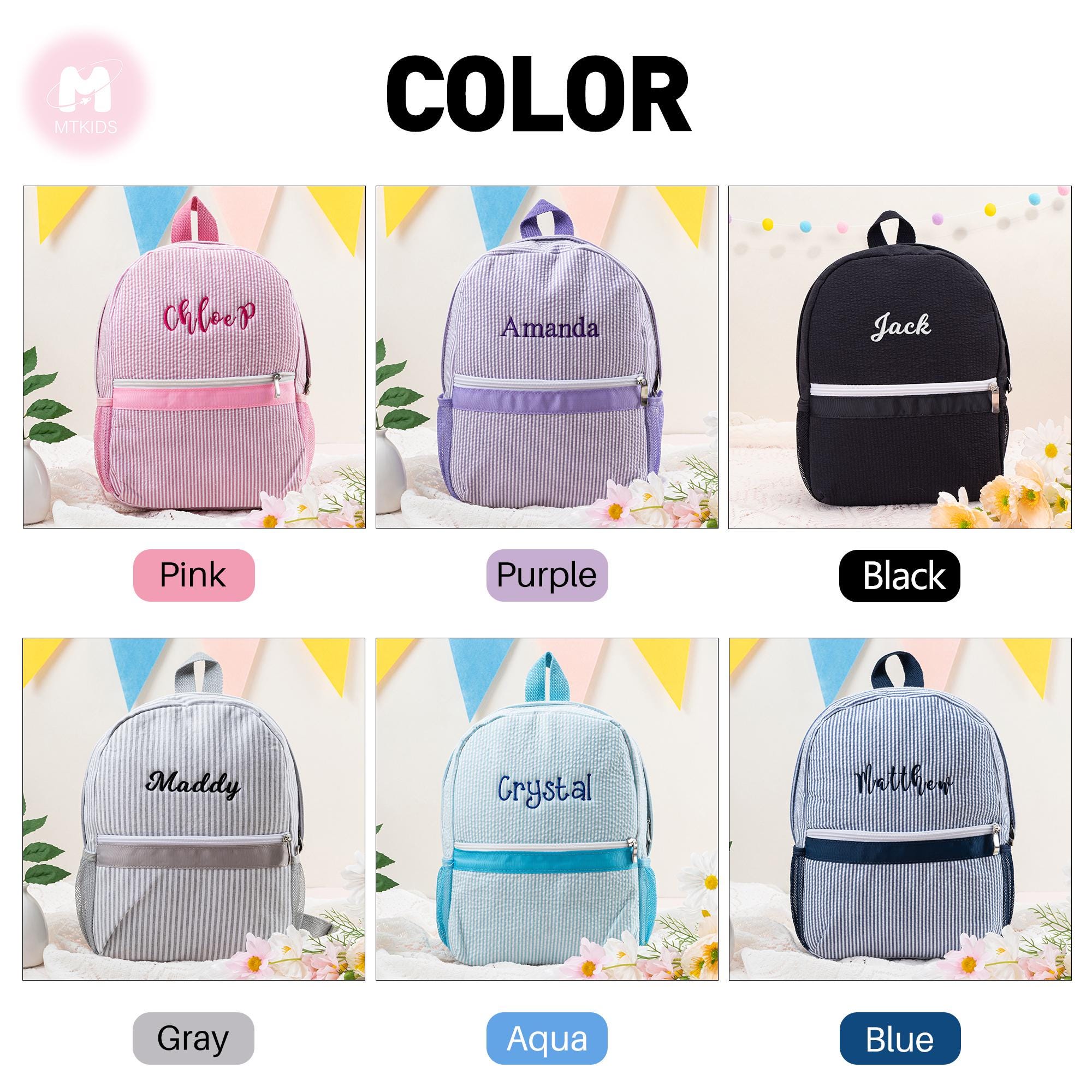 Toddler Backpack, Personalized Kids' Backpack, Seersucker Preppy Backpack, Classic Cute Kids School Bookbag, Child Gift, Boys Girls Bag
