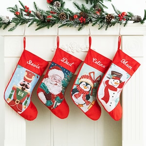 Personalized Christmas Stocking: Vintage Yarn-Dyed Embroidery, Family Decor