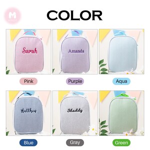 Personalized Seersucker Kids Lunch Bag: Insulated Stripe Tote, Reusable Child/ Toddler Lunch Box Green