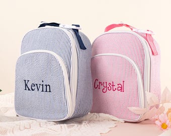 Personalized Seersucker Kids Lunch Bag: Insulated Monogrammed Lunchbox