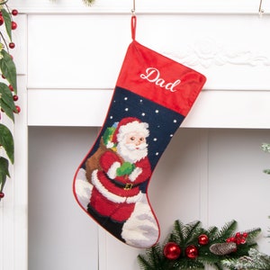 Christmas Stockings Personalized, Needlepoint Vintage Santa Stocking, Embroidery Family Christmas Stockings, Old-Fashioned Christmas Décor