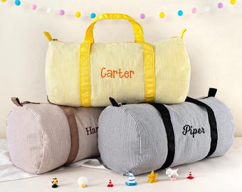 Personalized Baby Duffel Bag: Kids Seersucker Weekender Bag, Embroidered Name Travel Gift