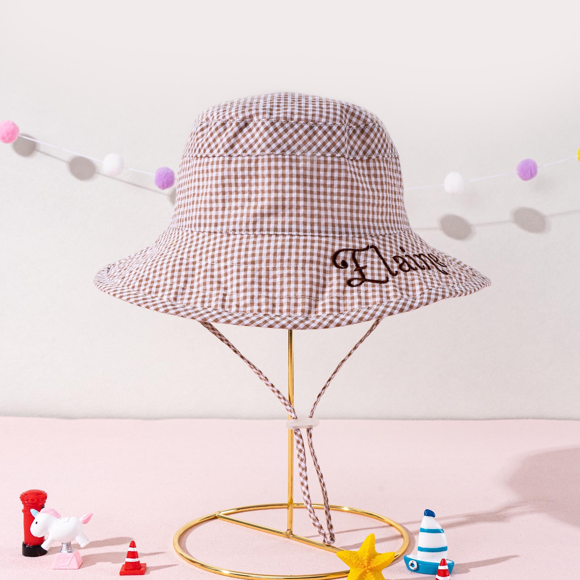 Personalisierte Baby Sonnenmütze-Benutzerdefinierte Kinder-Eimermütze-Kleinkind-Sommermütze mit Kinnband-Kind-Perfektes Babyparty, Strand, Sommergeschenk