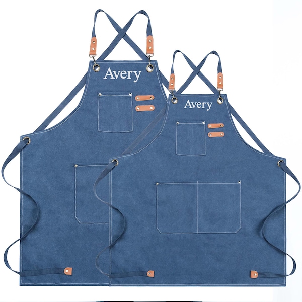 Personalized Canvas Apron Set: Father & Child, Embroidered Name