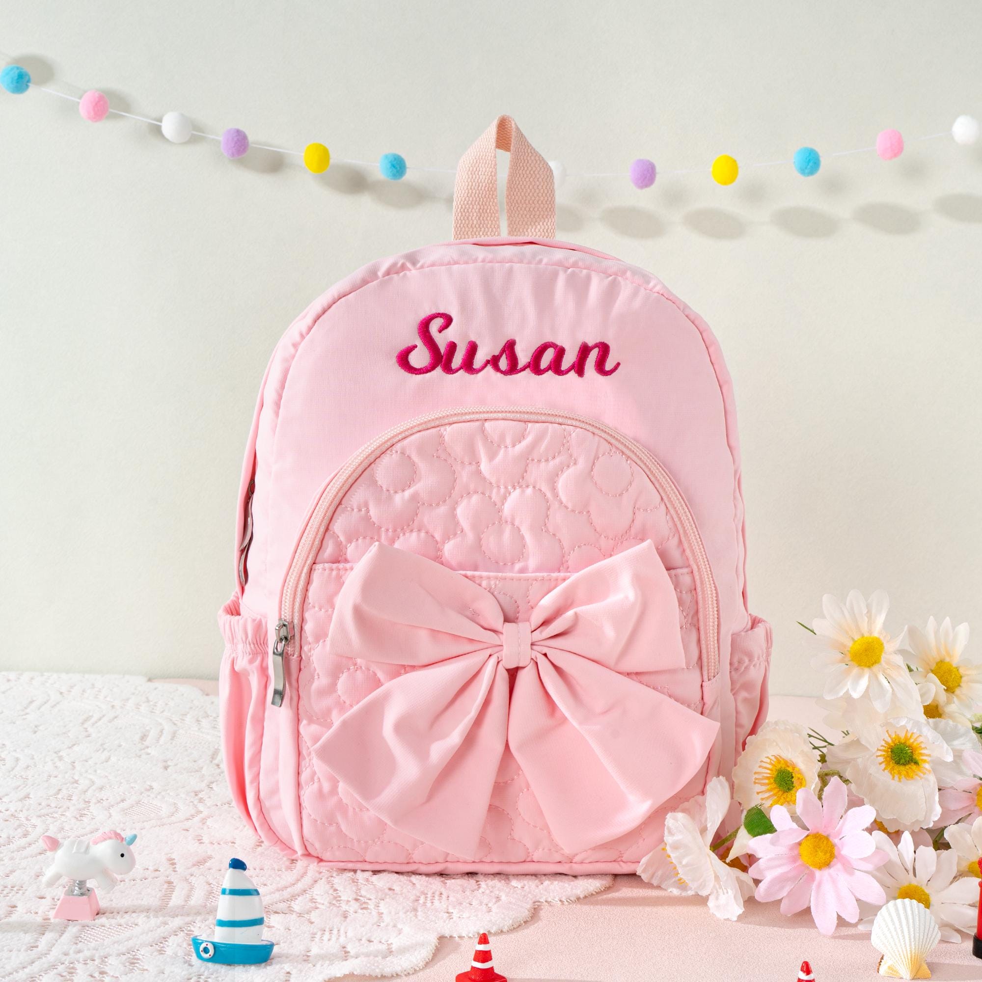 Little Girls Dance Backpack, Personalized Toddler Backpack, Custom Kids Quilted Backpack with Bow, Child Bookbag for School, Diaper Bag