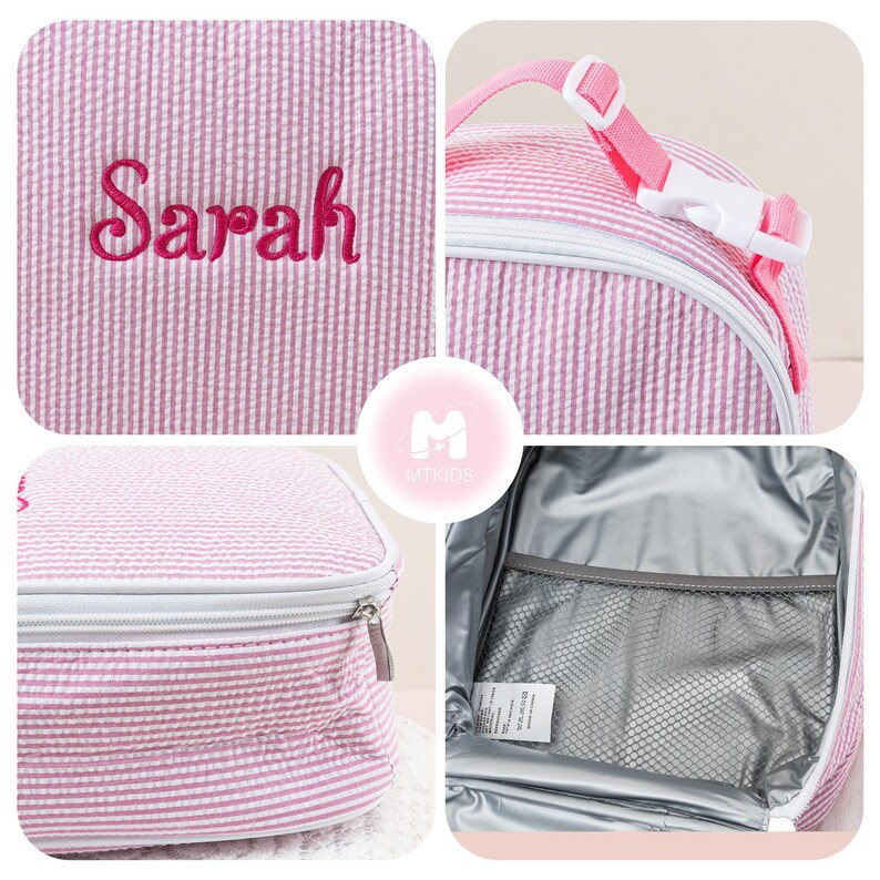 Personalized Seersucker Kids Lunch Bag: Insulated Stripe Tote, Reusable Child/ Toddler Lunch Box bild 6