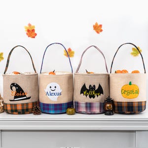 Personalized Halloween Bucket: Applique Ghost, Bat, Pumpkin Treat Bag