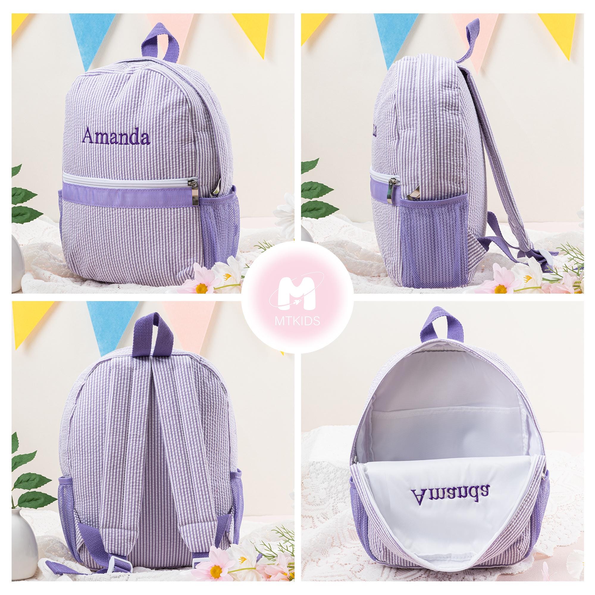 Toddler Backpack, Personalized Kids' Backpack, Seersucker Preppy Backpack, Classic Cute Kids School Bookbag, Child Gift, Boys Girls Bag