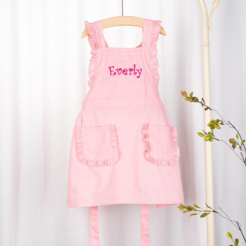 Personalized Kids Apron with Name, Custom Toddler Cooking Pinafore, Little Chef Gift for Girls image 13