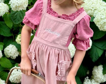 Personalized Little Girls Linen Apron: Kids Toddler Cooking, Baking, Gardening, Little Chef Gift