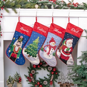 Christmas Stockings Personalized, Vintage Needlepoint Christmas Stocking, Embroidery Family Stockings, Old-Fashioned Christmas Décor Gift