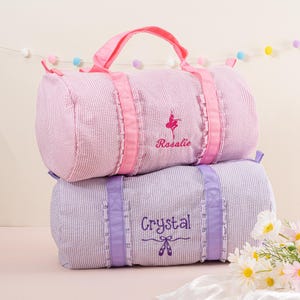 Toddler Dance Bag for Girls, Personalized Seersucker Travel Bag, Weekender Duffel Bag, Monogram Ballet Shoes Bag, Child Diaper Bag Gift