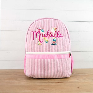 Personalized Seersucker Kids Backpack: Monogram Initial School Bag