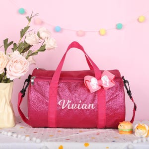 Dance Bag for Little Girls: Custom Name Sparkly Ballet Duffel Bag, Personalized Kids Gift Rose Red