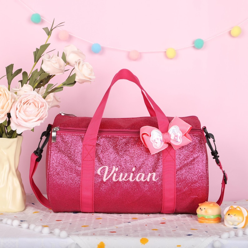 Dance Bag for Little Girls: Custom Name Sparkly Ballet Duffel Bag, Personalized Kids Gift Rose Red
