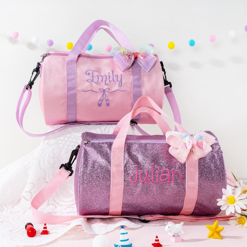Dance Bag for Little Girls: Custom Name Sparkly Ballet Duffel Bag, Personalized Kids Gift image 1