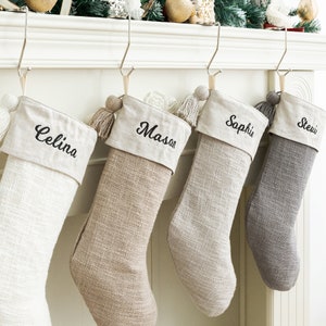 Personalized Christmas Stocking, Monogram Christmas Stocking With Tassel, Custom Name Xmas Stocking, Minimalist Family/Farmhouse Stocking
