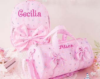 Personalized Girls Backpack and Matching Duffle Bag Set, Embroidered Name Toddler Dance Recital Gift