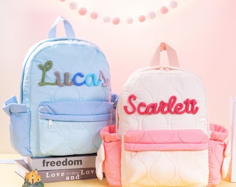 Personalized Toddler Backpack, Custom Name Kids Quilted Bookbag, Preschool Daycare with Pink Bows