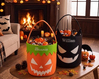 Personalized Ghost Trick-or-Treat Bag with Custom Name, Kids Halloween Candy Tote, First Halloween Gift for Toddlers