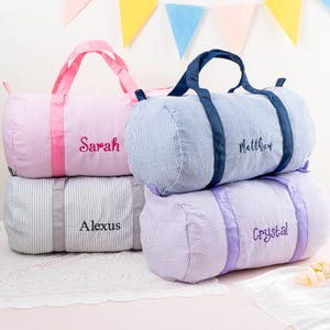Seersucker Duffel Bag, Custom Dance Bag, Toddler Diaper Bag, Children Weekender Bag, Monogram Child Travel Bag, Personalized Gift for Kids