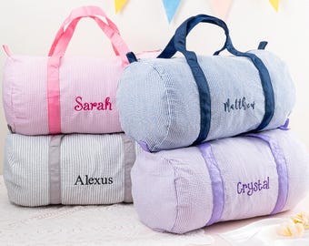Seersucker Duffel Bag, Custom Dance Bag, Toddler Diaper Bag, Children Weekender Bag, Monogram Child Travel Bag, Personalized Gift for Kids