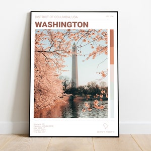 Affiche de la ville de Washington DC / Imprimer / Art mural imprimable / Décoration minimaliste / Skyline / vintage / Illustration de voyage image 1