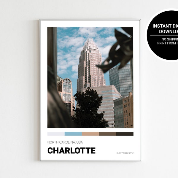 Charlotte Print, North Carolina Poster, Charlotte Wall Art, Freedom Park, Latta Arcade, NC City Skyline, Travel, USA State, Digital Download