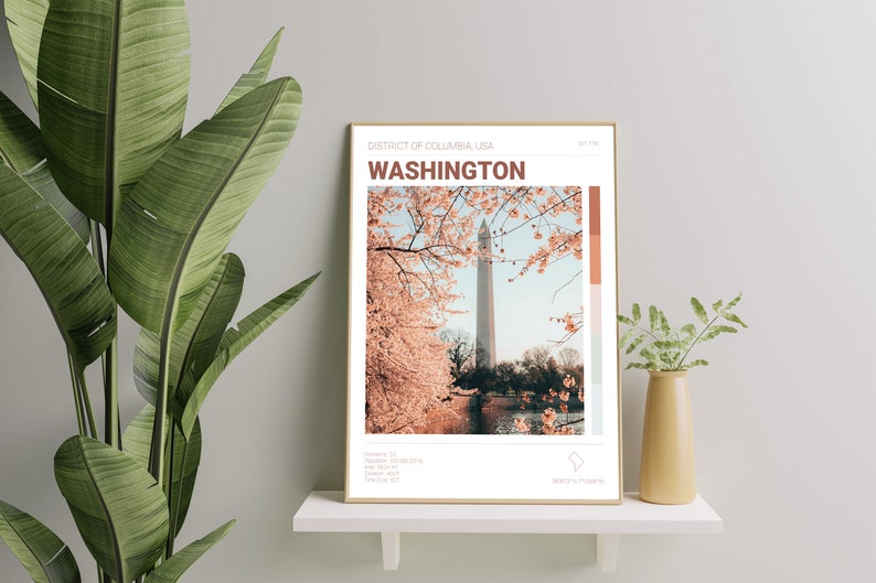 Affiche de la ville de Washington DC / Imprimer / Art mural imprimable / Décoration minimaliste / Skyline / vintage / Illustration de voyage image 2