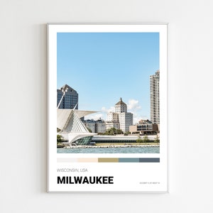 Milwaukee Print, Milwaukee skyline, Milwaukee Wisconsin Poster, Art Museum, Printable Wall Decor, Vintage Mid Century Modern Photography