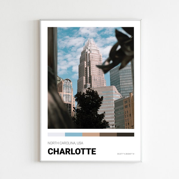 Charlotte Print, Affiche de Caroline du Nord, Charlotte Wall Art, Freedom Park, Latta Arcade, NC City Skyline, Photographie de voyage, État des États-Unis