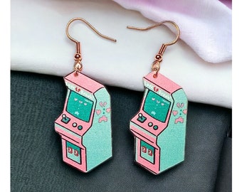 Fun Arcade Machine Earrings | Video Game Earrings, Gaming, Gamer Gifts, Gamer Girl Gifts, Acrylic Earrings, Retro Keychains, Gamer Earrings