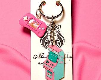 Retro Arcade Keychain | Pink Game Controller, Machine Charms