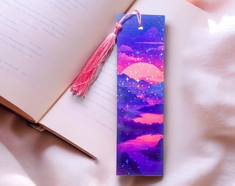 Lofi Sunset Bookmark | Lofi Art, Lofi Art, Handmade, Landscape Bookmarks, Cute Bookmarks, Bookmarks for Women