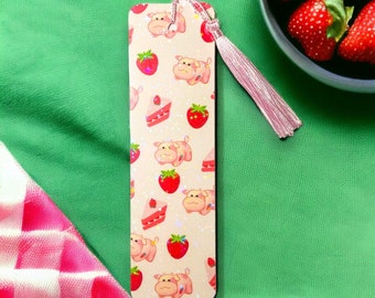 Adorable Strawberry Cow Bookmarks | Cute Bookmarks, Kawaii Bookmarks, Pink Cow, Cow Lover, Cow Lover Gifts, Gifts for Readers, Bookish