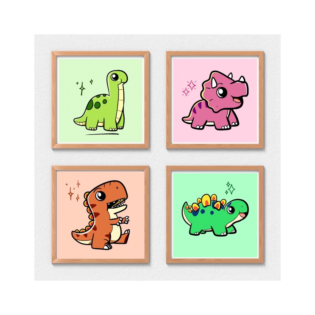 Dinosaur Wall Art 4x4 Small Wall Art Kawaii Wall Art Etsy