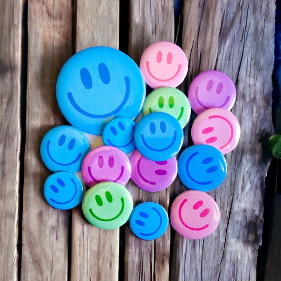 Vibrant Smiley Face Buttons Fun Buttons, Colorful Buttons, Kawaii