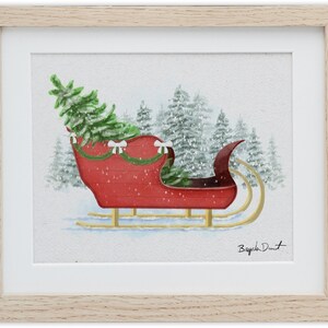 Christmas Sleigh in Snow Storm Watercolor Digital Print
