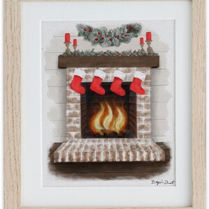 Stockings hanging over a fire Watercolor Digital Print