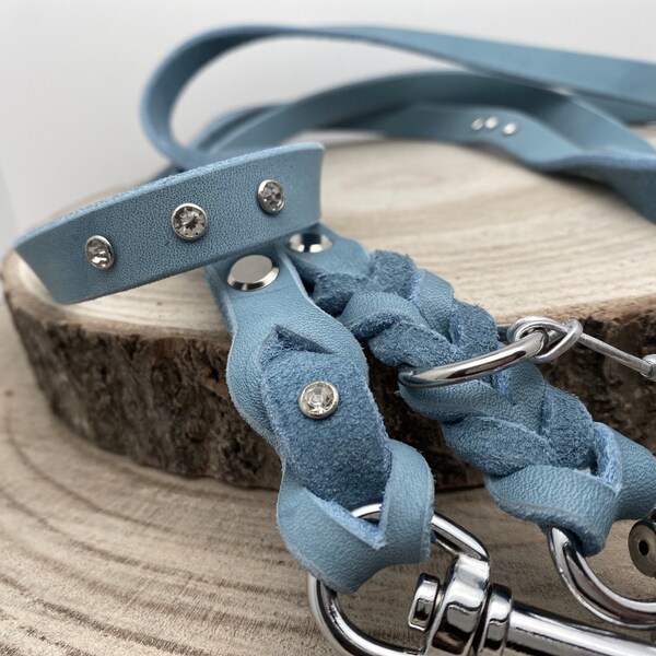 Pastel Blue - Oiled Leather Leash & Oiled Leather Collar / Oiled Leather Set / Leather Leash and Collar